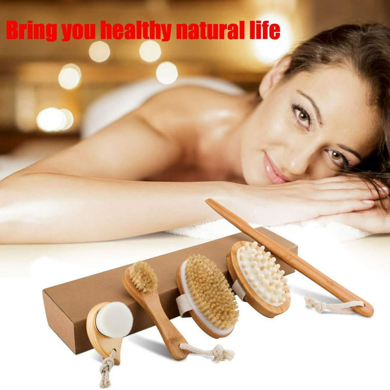 Premium Dry Brushing Body Brush Set for Lymphatic Drainage and Cellulite Treatment, Boar Bristle Body Long Handle Body Brush, Face Cleansing Brush, For A Glowing Skin, 5 Pack - Walmart.com