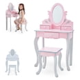 thumbnail image 3 of Teamson Kids Play Vanity Set Wooden Dressing Table with Mirror & Stool Pink/Grey, 3 of 10