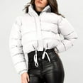 thumbnail image 2 of wdsxpo Womens Cropped Puffer Jacket Trendy Zip Up Winter Short Quilted Jackets Bubble Coat Classic Stand Collar Padded Down Coats, 2 of 7