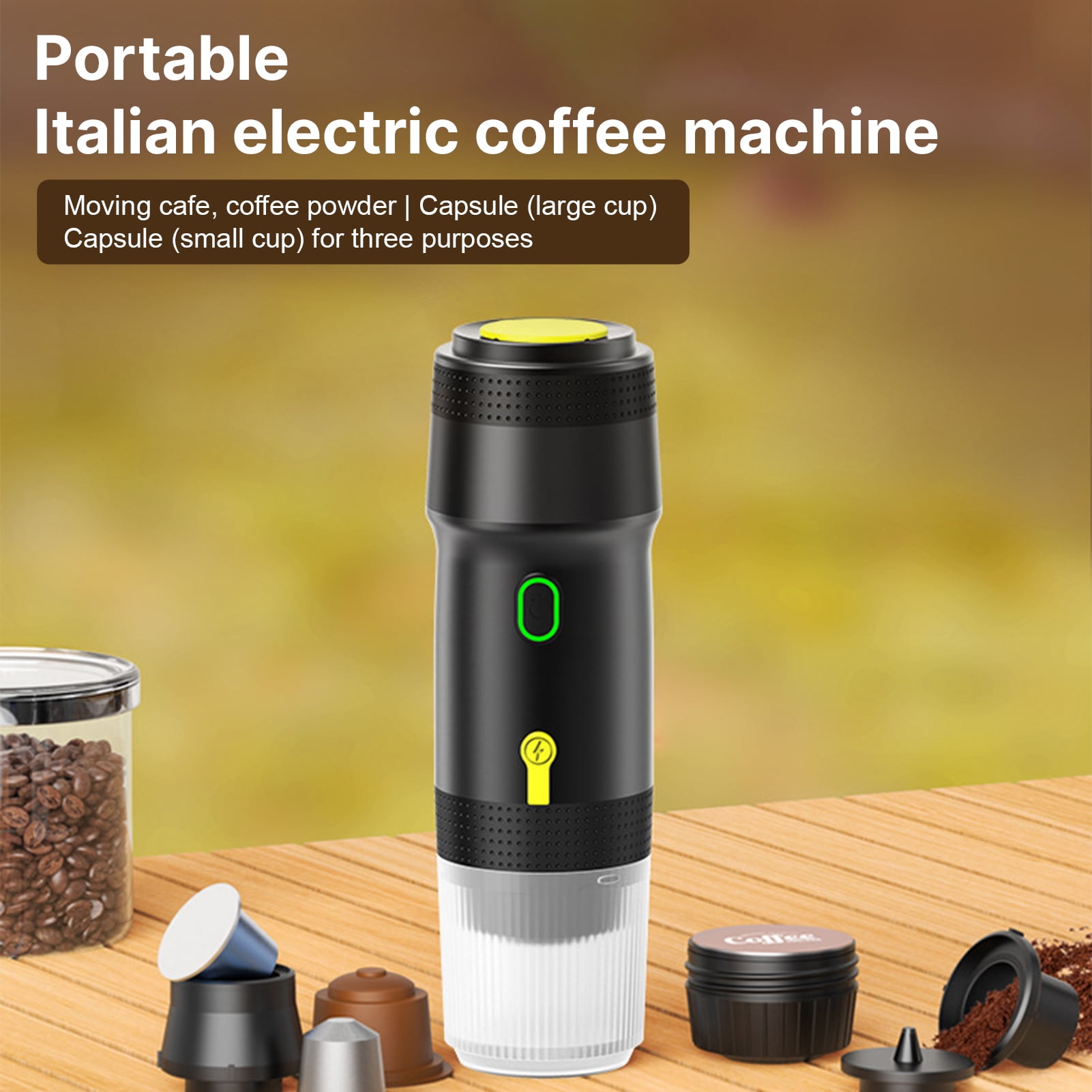 Portable Coffee Machine for Car Home Travel 3 in 1 Cordless Electric Coffee Maker Work With Capsule and Ground Coffee 15Bar Mini Cold Brew and Heating Coffee Maker with 150ml Cup USB Cable