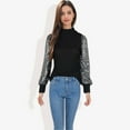 thumbnail image 5 of Women's Mock Neck Long Sleeve Top Sequin Detail Ribbed Knit Pullover- Medium, Black, 5 of 6