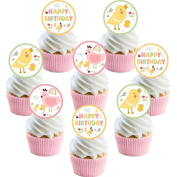 36Pcs Chicken Cupcake Toppers Chicken Farm Animals Cake Decorations Chick Dessert Cupcake Toppers for Baby Shower Little Chick Party Chicken Themed 1st 2nd 3rd Birthday Party Supplies