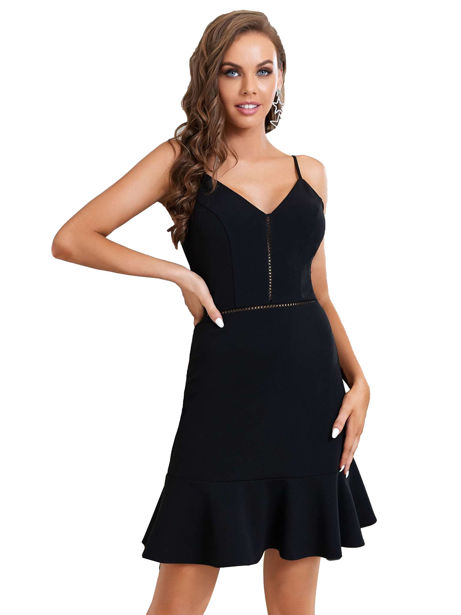 Ever Pretty Women S Double V Neck Hollow Out Above The Knee Black Wedding Guest Dress Walmart Com