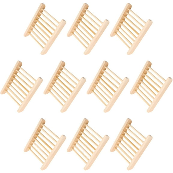EXHUMKY  10pcs Rectangular Wooden Soap Dishes Beige Self Draining for Home Use