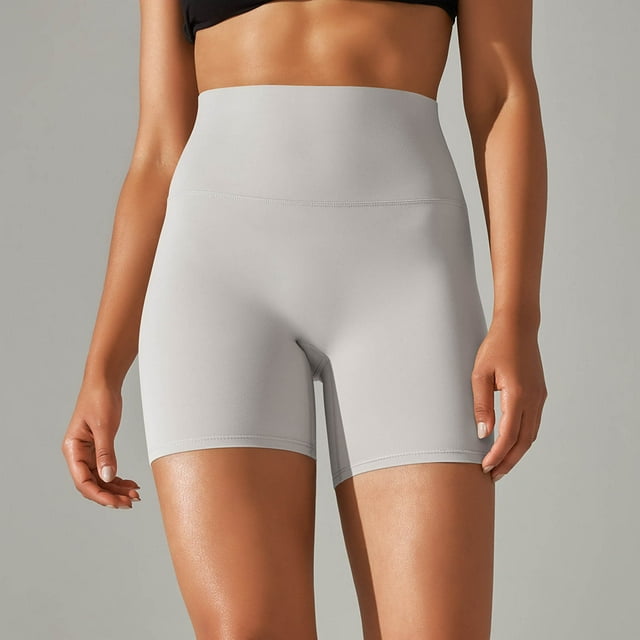 LOVZFMLL Woman Solid Color Elastic High Waist Yoga Shorts Slim Pants White L