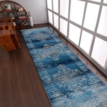 RUGSOTIC CARPETS Machine Woven Crossweave AREA RUGS - 2'6''x9'10'', Runner,Blue,Classic Oriental Traditional , Low Pile Machine Made Area Rugs for Living Room, Bed Room (M00065)