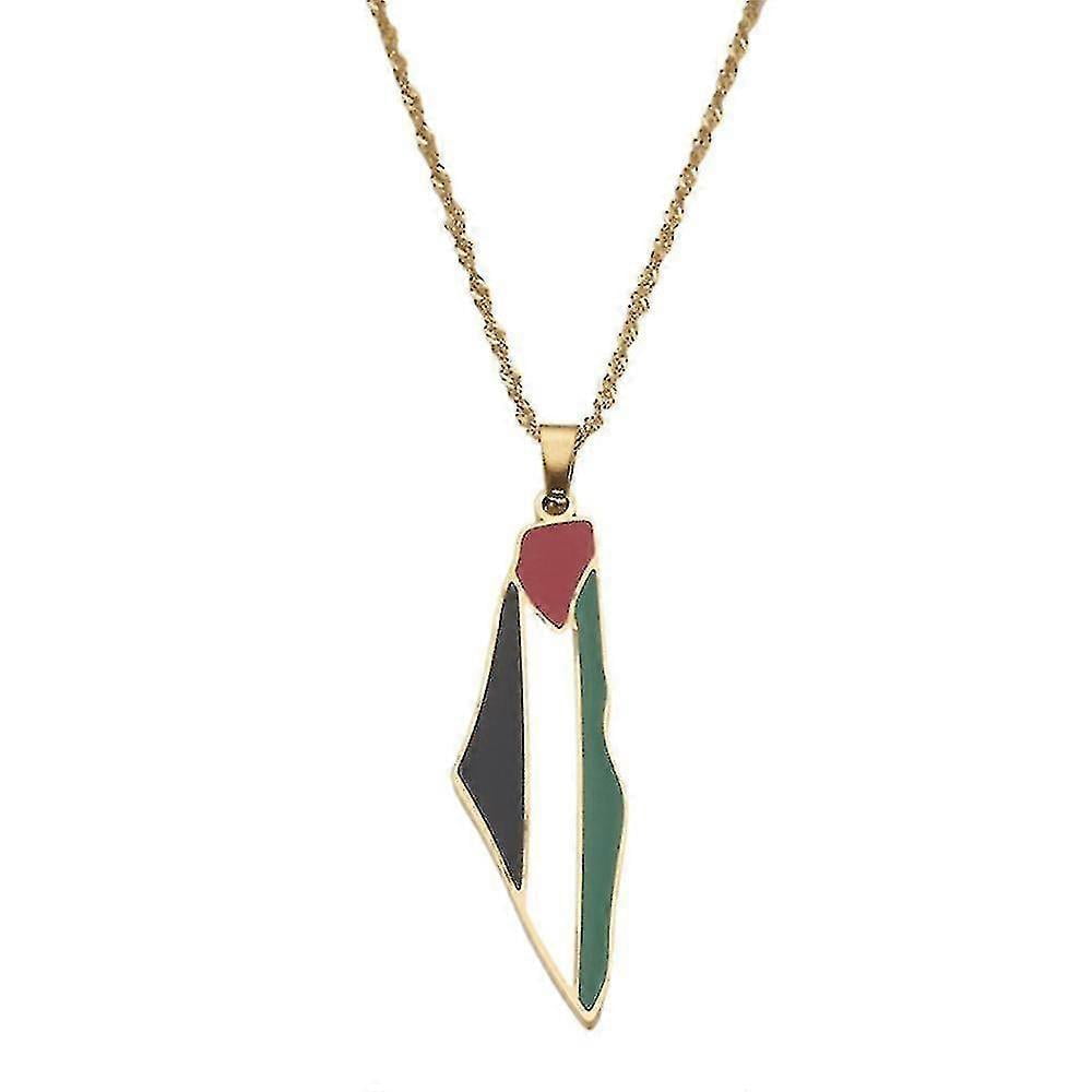Collana Palestina In Acciaio Inox Oro - Ciondolo Mappa 60 Cm - Unisex