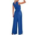 thumbnail image 4 of Inleife Sleeveless Jumpsuit Wrapped V Neck Elegant For Womens Dressy Casual Romper Outfits Blue M, 4 of 7