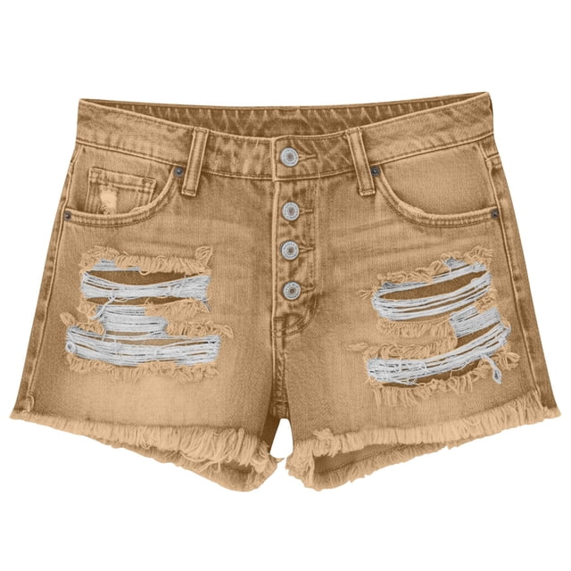CHUMUD Jeans Shorts for Women Ripped Y2K Stretchy Trendy Denim Shorts Mid Rise Front Button Casual Shorts