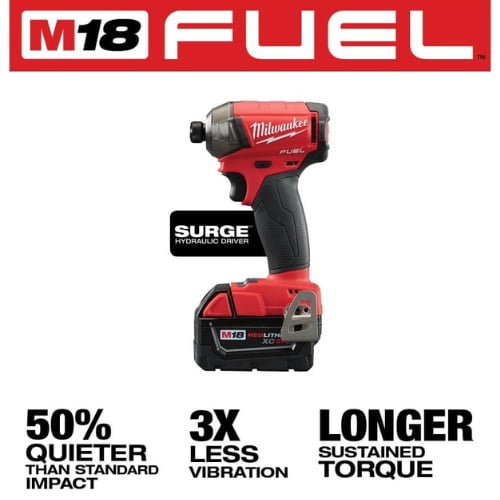 Milwaukee M18 Fuel Surge 1/4" 18V Brushless Hex Hydraulic Driver Kit 2760-22 with (2) 5Ah Batteries, Charger, & Carrying Case