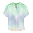 thumbnail image 4 of Women's Gradient Button Down Shirts Fold Short Sleeve Business Casual Tops V Neck Summer T Shirts Dressy Work Blouses, 4 of 5