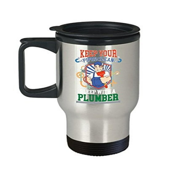 Plumber Travel Mug - 14 oz Stainless Steel Coffee Cup - Perfect Gag Gift for Plumbers