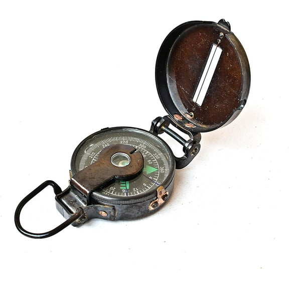 Vintage Lensatic Compass Black Military Compass Navigational Device Nautical Marine Antique Brass Functional Camping Boating Home Decor