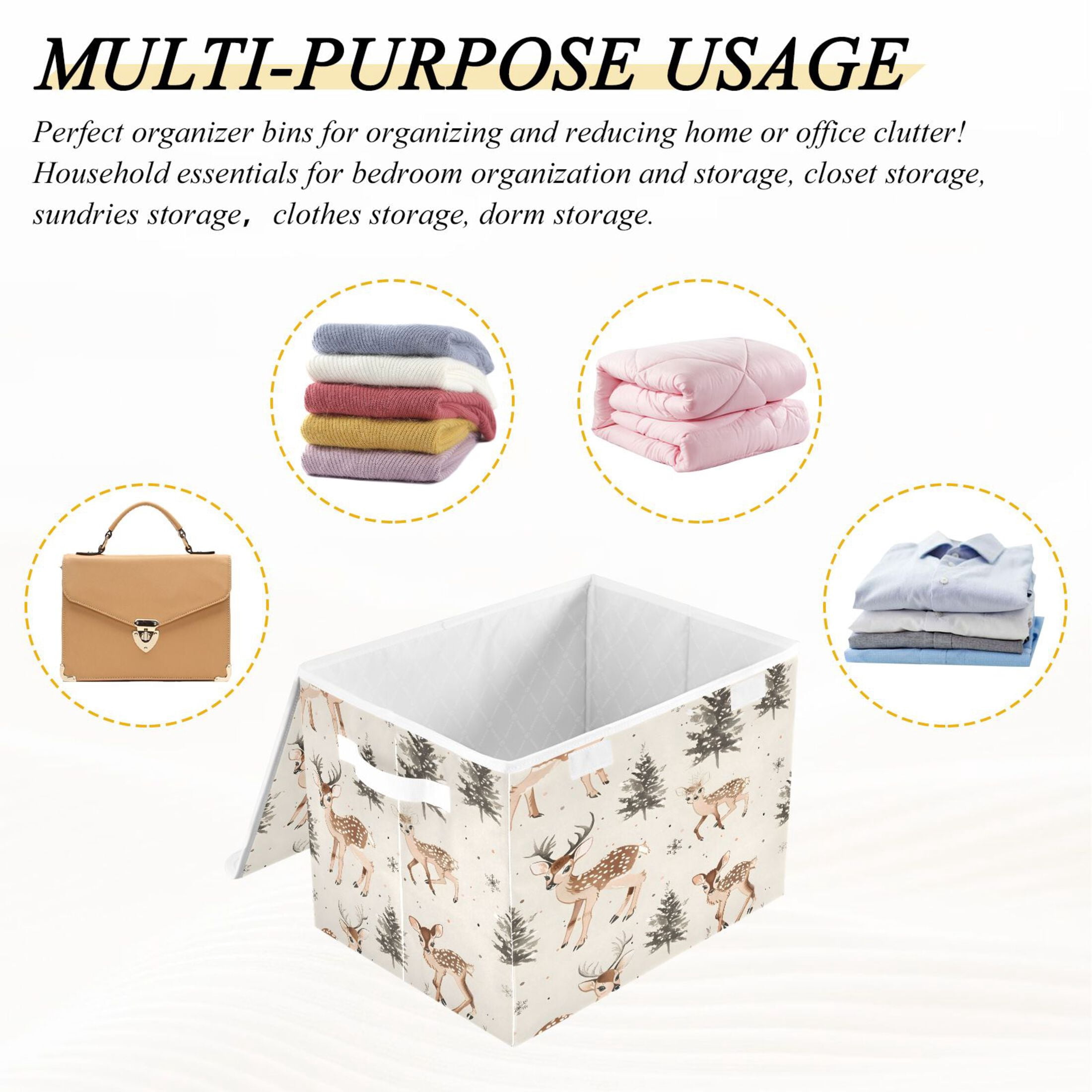 Ryvnso Deer Christmas Tree Large Lidded Foldable Storage Baskets Cubes Boxes Lids Bin for Home