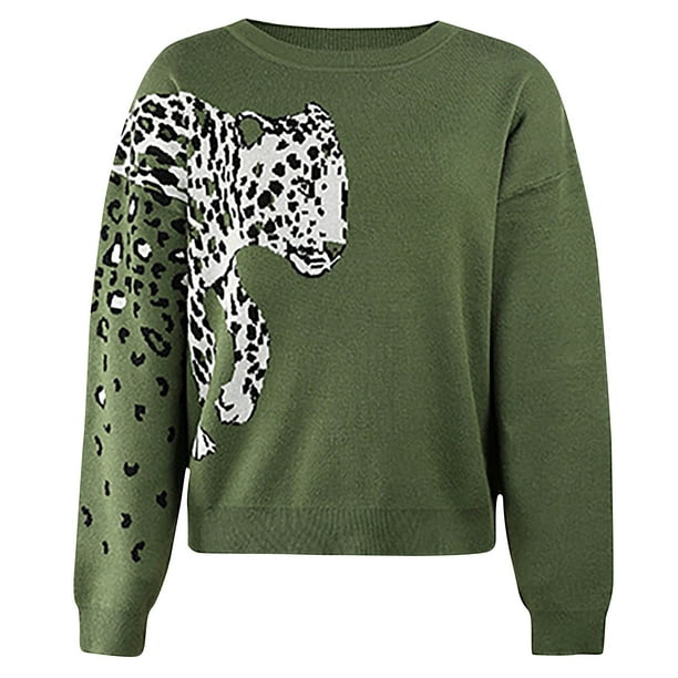 Green sweater with leopard sleeves store