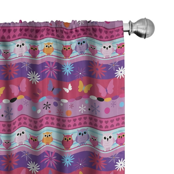 Ambesonne Owl Curtains, Cartoon Owls and Flowers, Pair of 28"x95", Multicolor