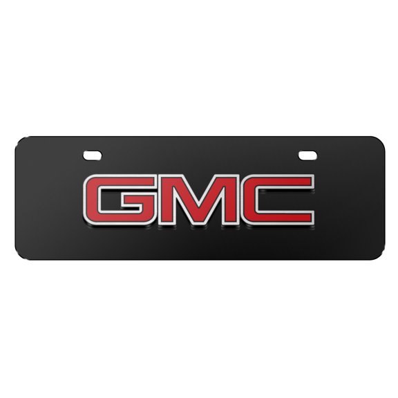 GMC 3D Inlay Red Logo 12" x 4.25" European Look Black Half-Size Stainless Steel License Plate