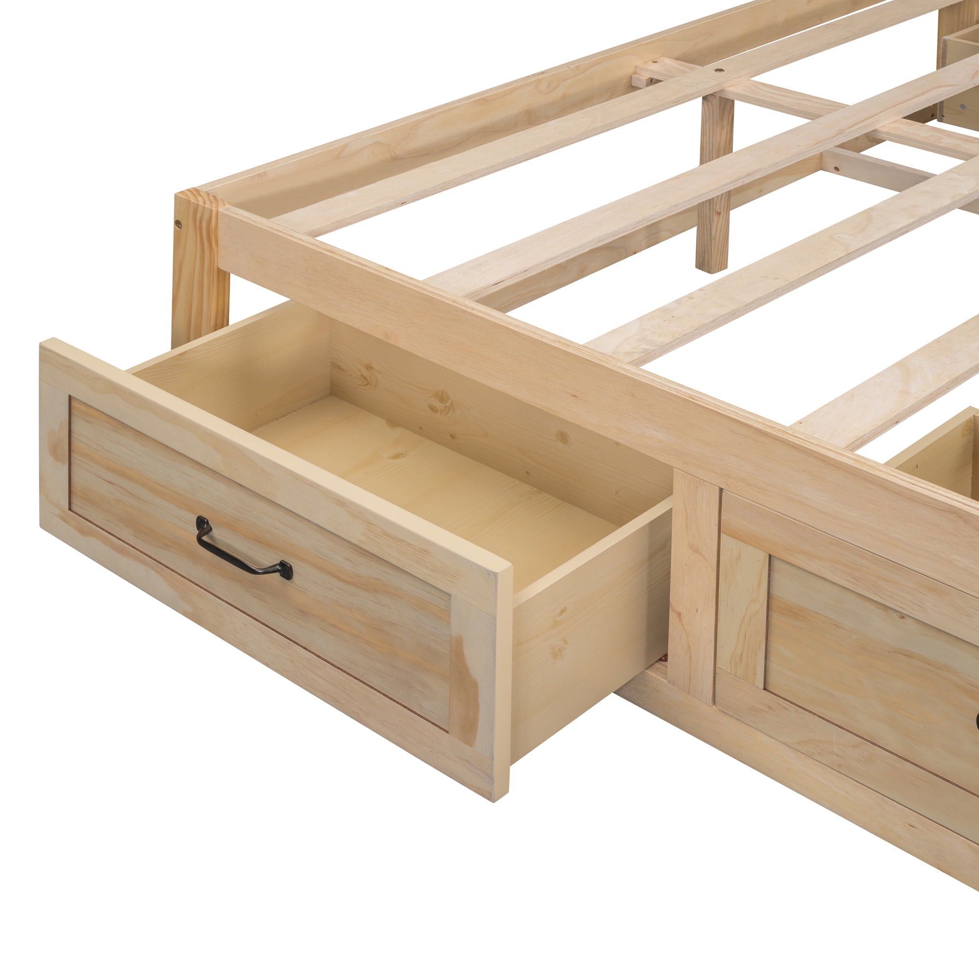 Euroco Wood Queen Size Platform Bed with 6 Drawers for Kids Teens Adults, Antique Natural
