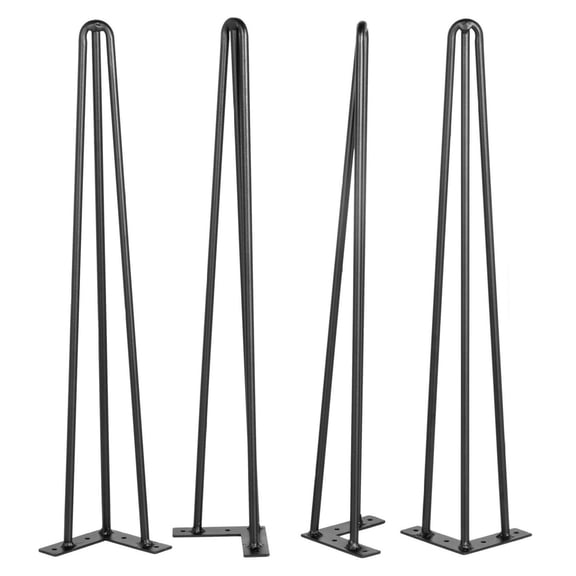 Hairpin Table Legs 20" Black, Set of 4 - 880lbs Capacity - Desk, Bench, Dining Table Legs - 3 Rod Heavy Duty Furniture Legs