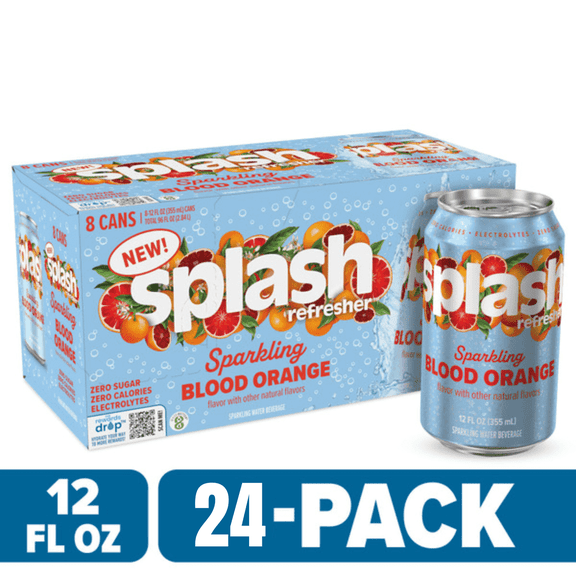 SPLASH Refresher Sparkling Water – Blood Orange Flavor, 24-Pack 12oz Can