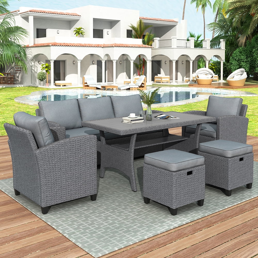 Patio Furniture Sofa Set, 6 Piece Outdoor Conversation Set with 3-Seat ...