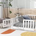 thumbnail image 4 of UHOMEPRO Queen Size Floor Bed with Door and Fence for Kids, Toddler Bed Montessori Floor Bed with Slats and Safety Guardrails, Solid Wood Queen Bed Frame for Girls Boys Kids Bedroom, White, 4 of 13
