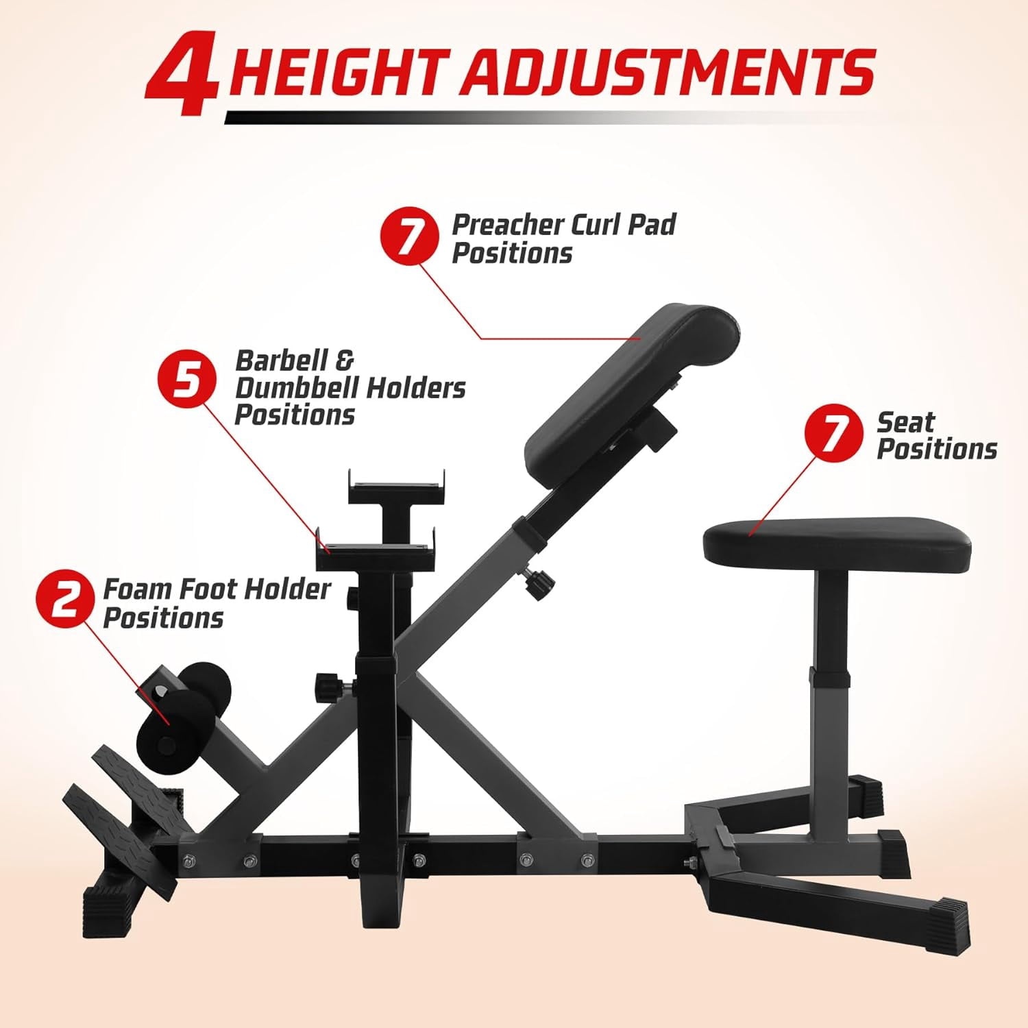 Hetoy 2 in 1 Roman Chair and Missionary Curling Bench Multi-functional heavy-duty, extra-extended bench with adjustable height for arm, abs, back, hip, and leg stretching exercise equipment,Black