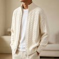 thumbnail image 4 of Kukoosong Men's Stand Collar Full Zip Cable Knit Cardigan, Solid Color Long Sleeve Sweater Jacket with Ribbed Cuffs, Relaxed Fit Warm Outerwear for Fall Winter Daily Wear, 4 of 7