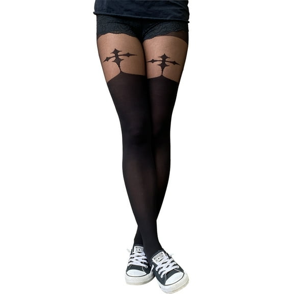 Black Cross Illusion Thigh High for Women