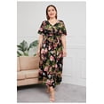 thumbnail image 2 of AURA Plus Size High Waist V Neck Printed Maxi Dress Elegant Spring Summer Style, 2 of 8