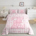 thumbnail image 3 of jejeloiu Personalized Gifts Bow Queen Comforter Set,Letter Z Bedding Sets,Pink Geometry Checkered Bedding Comforter Set For Child,Lightweight Room Decoration Reversible,3 Pieces, 3 of 8