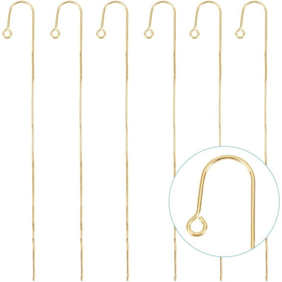 12Pcs 93mm Ear Threads 18K Gold Plated Tassel Threader Earrings with 925 Sterling Silver Pins and Loop U-Shaped Drop Earring Threader Findings Long Chain for DIY Jewelry Making Gold