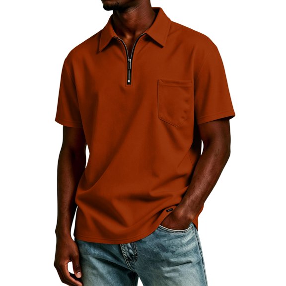 Fabrcox Mens Polo Shirts Short Sleeve Quarter Zip Collared Shirt Men Regular Fit Solid Color Sports Casual Office Mens Golf Shirt with Pockets XXXL