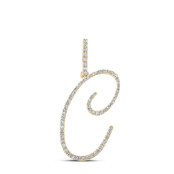 10k Yellow Gold Real Diamond Fancy Cursive Script Font Initial C Pendant 3/8 CT
