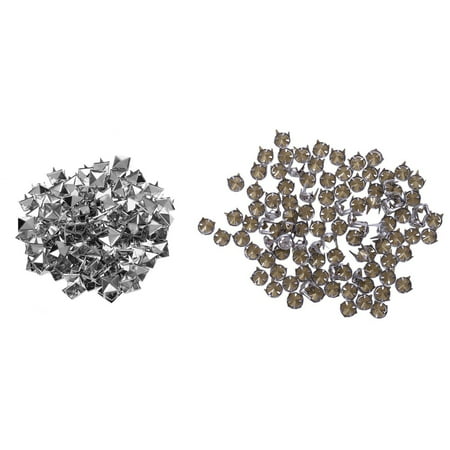 

200 Pcs Metal Rhinestone Studded Silver Studs Round Studs Crystal Rivets 7 Mm & 10Mm