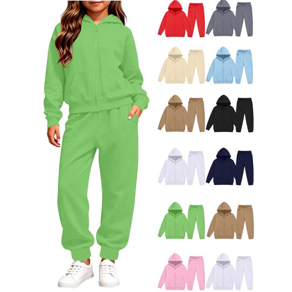 Ndbuld Boys Girls Full Zip Hoodie Jogger Pants Tracksuit, Casual Solid Color Sweatsuit Outfit with Kangaroo Pocket