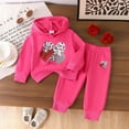 thumbnail image 2 of Baby Girls Hoodie Set Valentines Day Outfit Heart Print Pink Puff Long Sleeve Hooded Tops Pants 2 Piece Sets Red 9-12 Months, 2 of 6