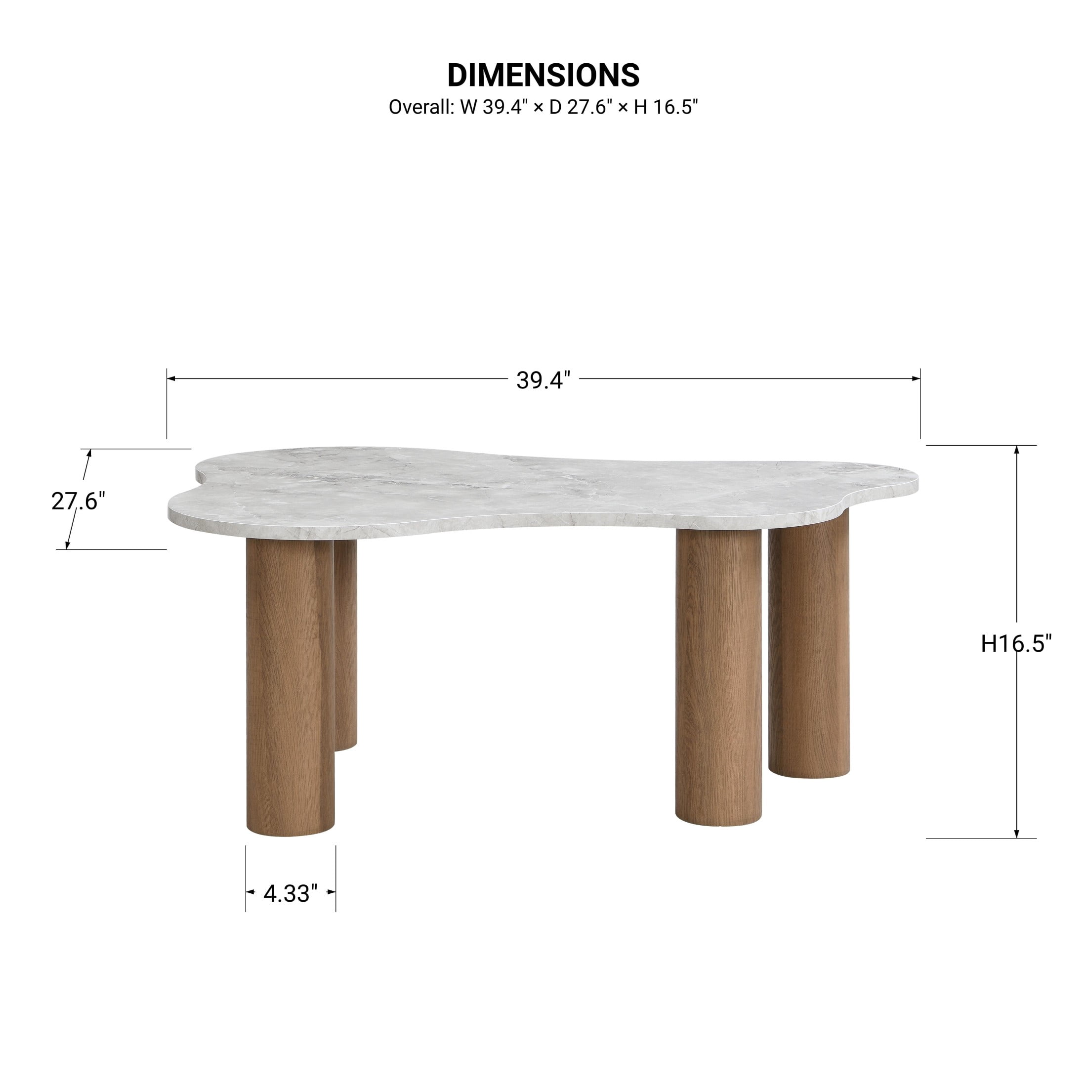 Christopher Knight Home Organic Shape Coffee Table with Marble-Look Top and Cylindrical Base