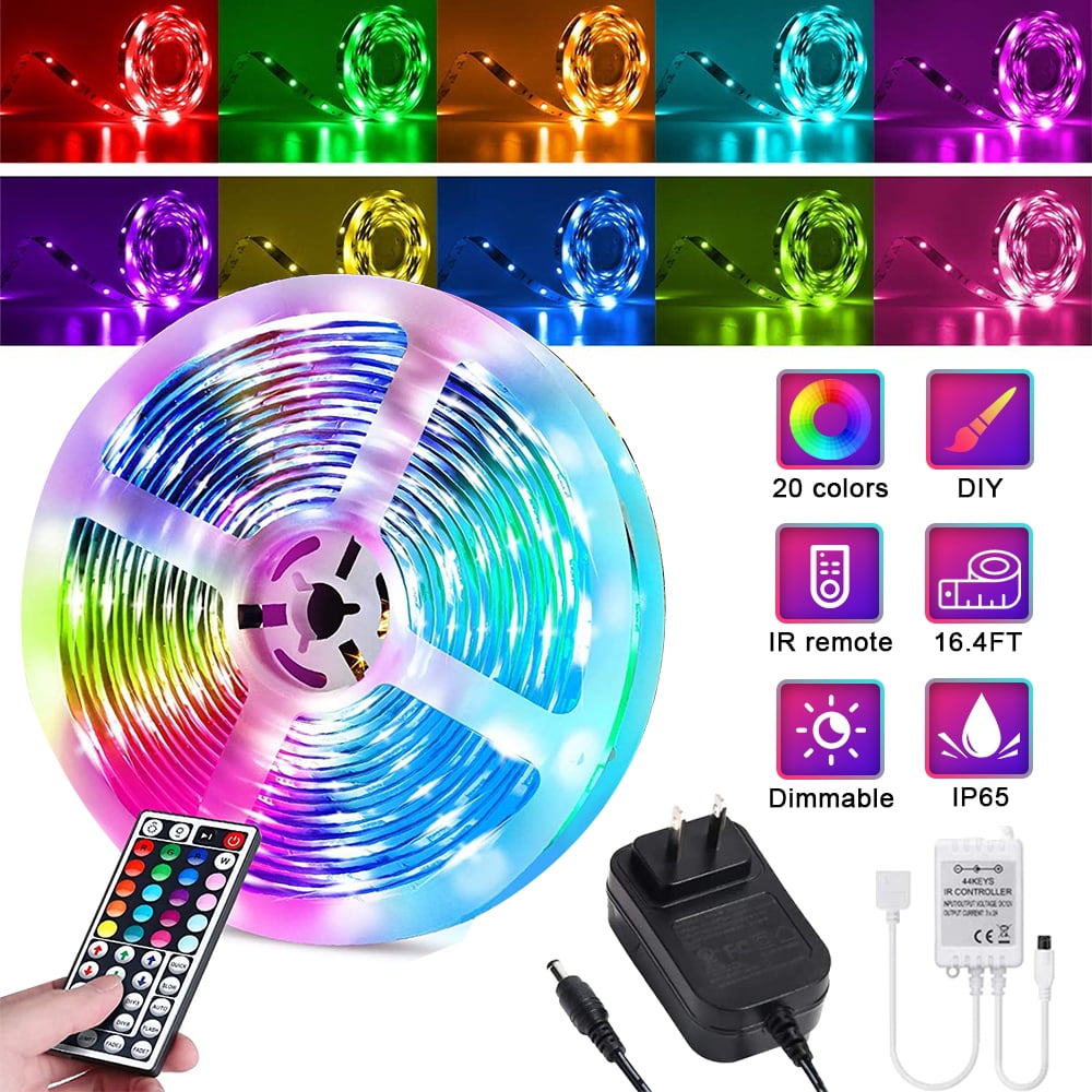 LED Strip Light 16.4ft RGB Color Changing IR Controller 44 Keys IR ...