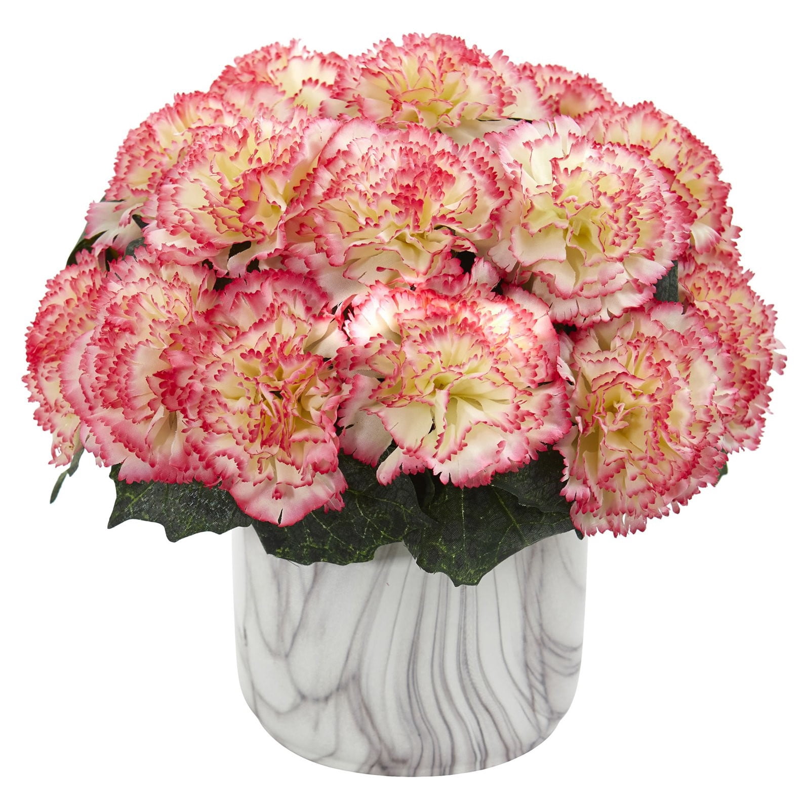 Nearly Natural Carnation Artificial Arrangement in Marble Finished Vase