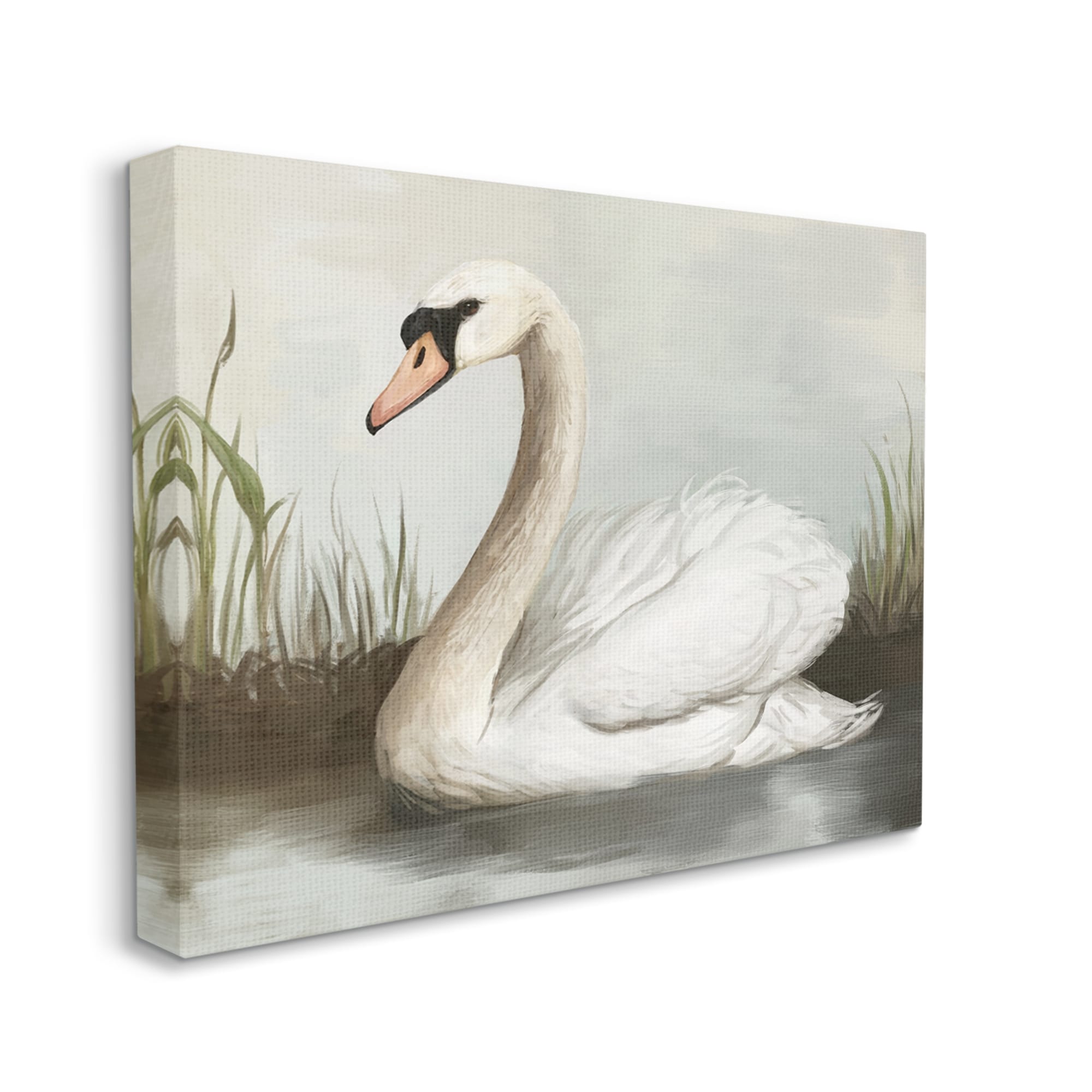 Stupell Industries Swan in Pond Painting Animals & Insects Painting Gallery Wrapped Canvas Print Wall Art