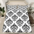 thumbnail image 2 of Erosebridal Baroque Gothic Print Bed Sheets Set Full Size,Black Boho Floral Bedding Sets Full Size,White Black Jacquard Bed Sheets Full,Super Cozy Room Decorative,4pcs, 2 of 7