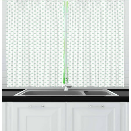 - Green Curtains 2 Panels Set, Retro Pattern with Polka Dots in Pastel Color Baby Nursery Theme Old Fashioned, Window Drapes for Living Room Bedroom, 55W X 39L Inches, Mint Green White, by Ambesonne