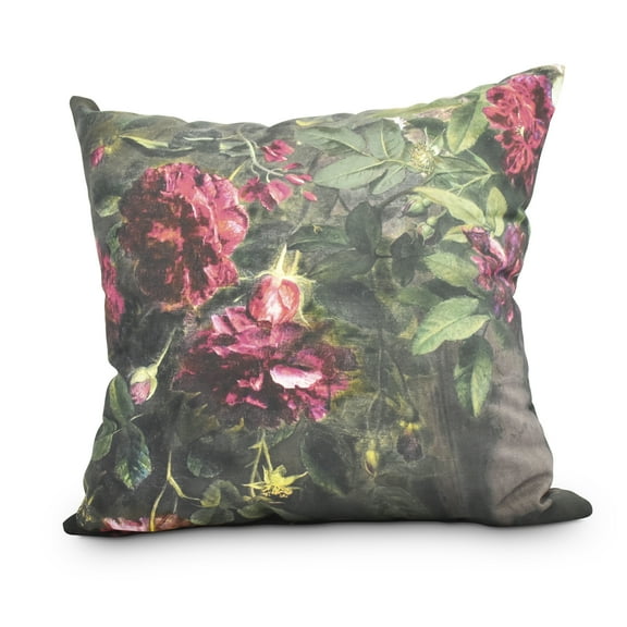 Blossoming Still 26 Inch Red Floral Print Decorative Throw Pillow