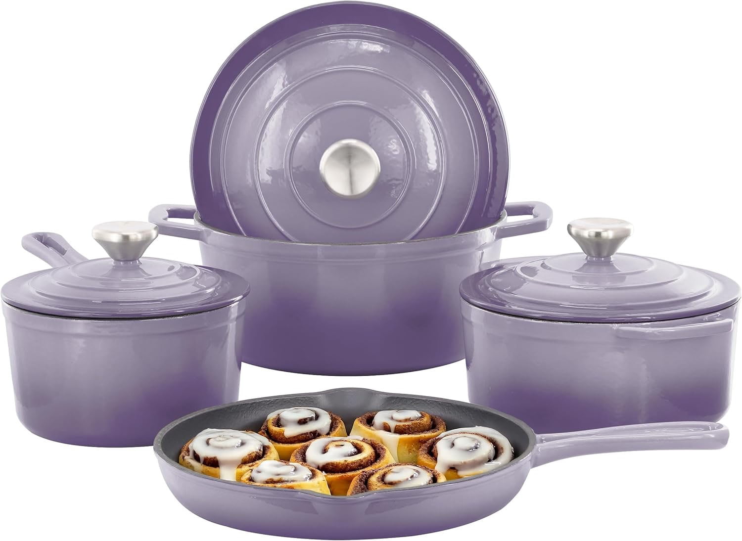 7 Piece Enameled Cast Iron Cookware Set, Heavy Duty Pots and Pans with Durable Enamel Finish, Cast Iron Kitchen Cookware Collection