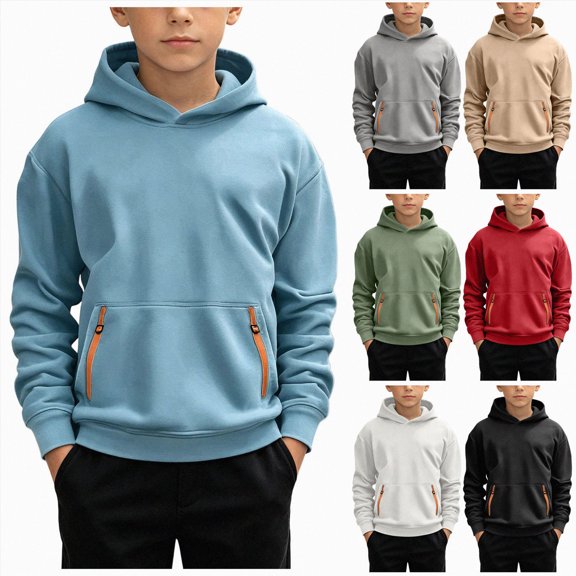 Splozh Boys Sweatshirt 4-15 Years Boys' Fashion Hoodies Kids Long Sleeve Hooded Sweatshirts with Pocket,AG,10-11 Years