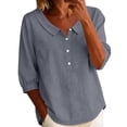 thumbnail image 2 of Lmueinov Women's Collared Half Button 3/4 Sleeve Cotton Blouse, Loose Casual Workwear Top for Daily Commute Wear S-2XL, 2 of 8