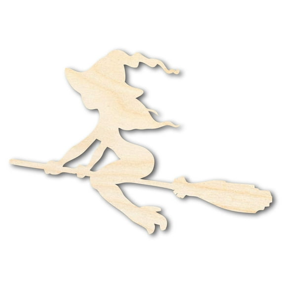 Unfinished Wood Flying Witch Shape - Craft - up to 46" 4" / 1/4"