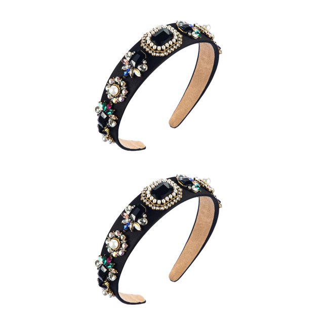 Sonducket Diadema barroca con diamantes de imitación para mujer Negro 2piezas
