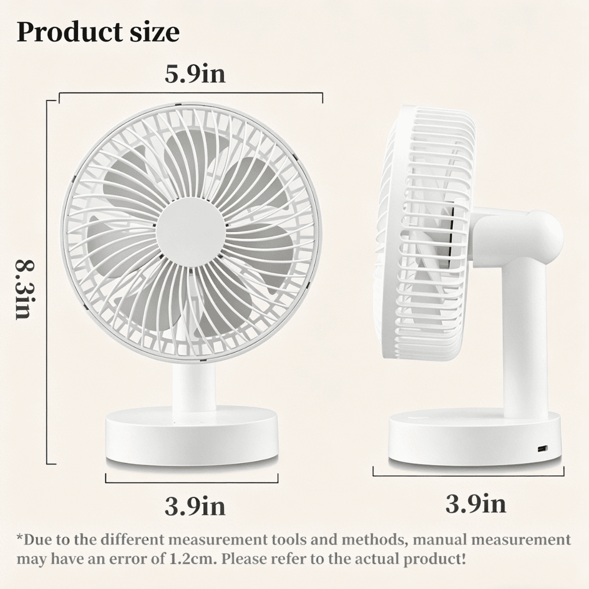 SpaceMuse 6 inch Oscillating Fan, 4 Speeds and 8H Timer Desk Air Circulator Fans with USB Rechargeable, 30dB Quiet Table Fan for Bedroom, White